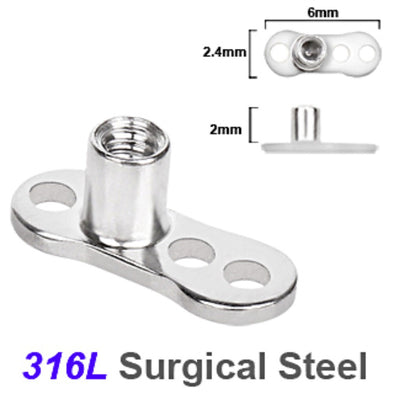 316L Surgical Steel Dermal Anchor - 3 Hole / 2mm Rise-WildKlass Jewelry
