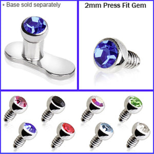 316L Surgical Steel 2mm Dermal Top with Press Fitted Gem-WildKlass Jewelry