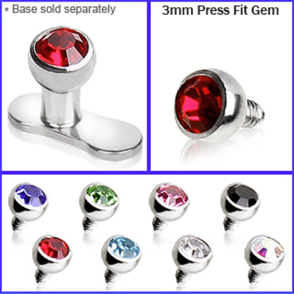 316L Surgical Steel 3mm Dermal Top with Press Fitted Gem-WildKlass Jewelry