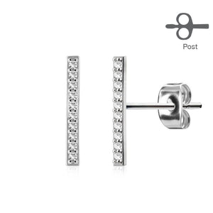 Pair of Micro Paved CZ Set Bar 316L Surgical Steel WildKlass Earring Studs-WildKlass Jewelry