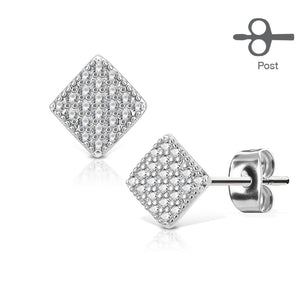 Pair of Micro CZ Paved Square 316L Surgical Steel Post WildKlass Earring Studs-WildKlass Jewelry
