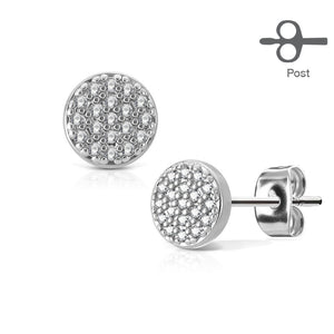 Pair of Micro CZ Paved Round 316L Surgical Steel Post WildKlass Earring Studs-WildKlass Jewelry