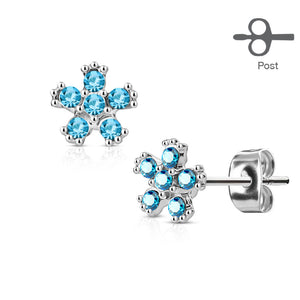 Pair of 6 CZ Flower 316L Surgical Steel Post WildKlass Earring Studs-WildKlass Jewelry