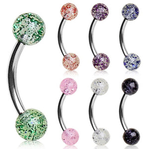 316L Surgical Steel Eyebrow Ring with UV Metallic Glitter Ball-WildKlass Jewelry