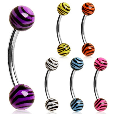 316L Surgical Steel Eyebrow Ring with UV Zebra Balls-WildKlass Jewelry