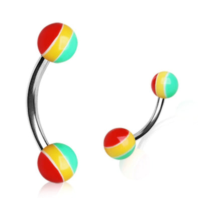 316L Surgical Steel Curved Barbell with UV Rasta Balls-WildKlass Jewelry