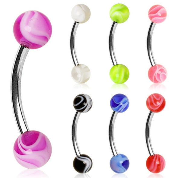 316L Surgical Steel Curved Barbell with UV Marble Balls-WildKlass Jewelry