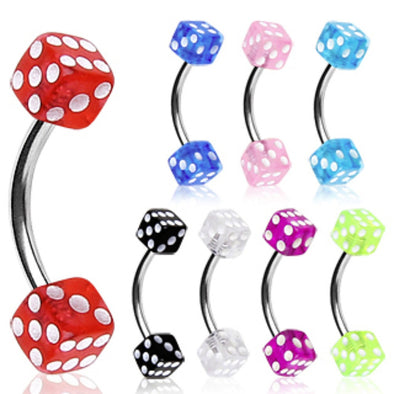 316L Surgical Steel Curved Barbell / Eyebrow Ring with UV Coated Acrylic Dice Balls-WildKlass Jewelry