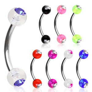 316L Surgical Steel Curved Barbell with UV Coated Acrylic Gemmed Balls-WildKlass Jewelry