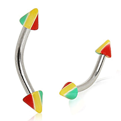 316L Surgical Steel Curved Barbell with Rasta UV Spikes-WildKlass Jewelry