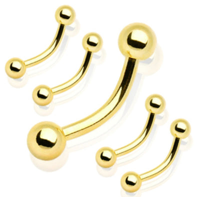 Gold Plated 316L Surgical Steel Curved Barbell / Eyebrow Ring with Balls-WildKlass Jewelry