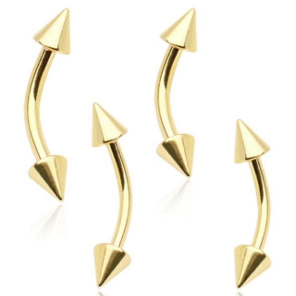 Gold Plated Over 316L Surgical Steel Eyebrow Ring with Spikes-WildKlass Jewelry