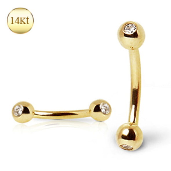 14Kt Yellow Gold Eyebrow Ring with Gemmed Ball-WildKlass Jewelry