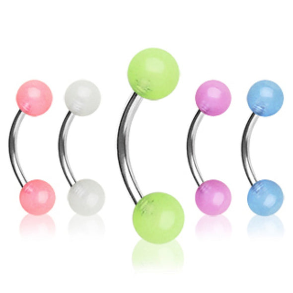 316L Surgical Steel Curved Barbell / Eyebrow Ring with Glow in the Dark Balls-WildKlass Jewelry