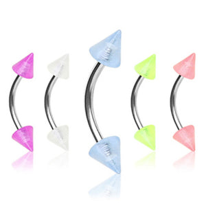 316L Surgical Steel Curved Barbell / Eyebrow Ring with Glow in the Dark Spikes-WildKlass Jewelry