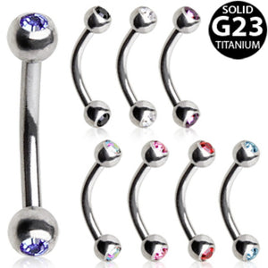Grade 23 Titanium Eyebrow Ring with Gem Balls-WildKlass Jewelry