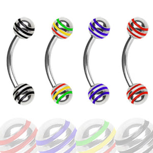 316L Surgical Steel Eyebrow Curved Barbell with Triple-Striped Balls-WildKlass Jewelry