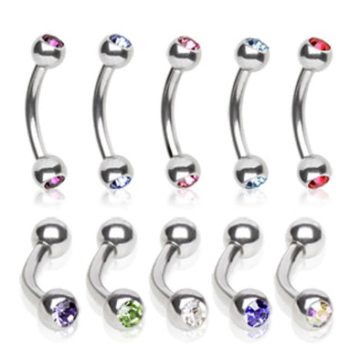 316L Surgical Steel Eyebrow Ring with Two Gemmed Balls-WildKlass Jewelry