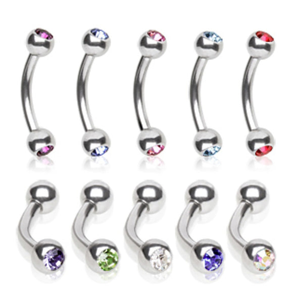 316L Surgical Steel Eyebrow Ring with Two Gemmed Balls-WildKlass Jewelry