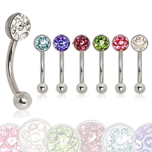 316L Surgical Steel Eyebrow Ring with Multi Crystals Set in Epoxy Resin-WildKlass Jewelry