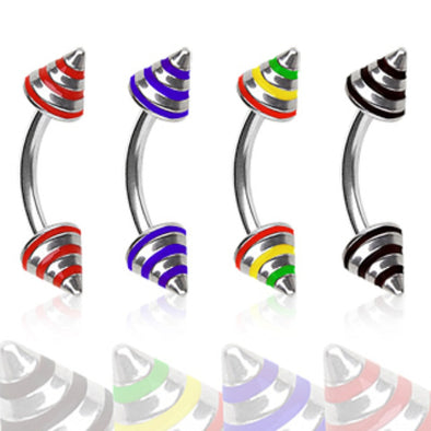 316L Surgical Steel Eyebrow Ring with 3 Striped Spikes-WildKlass Jewelry