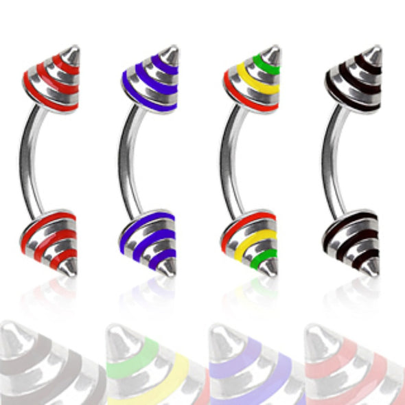 316L Surgical Steel Eyebrow Ring with 3 Striped Spikes-WildKlass Jewelry