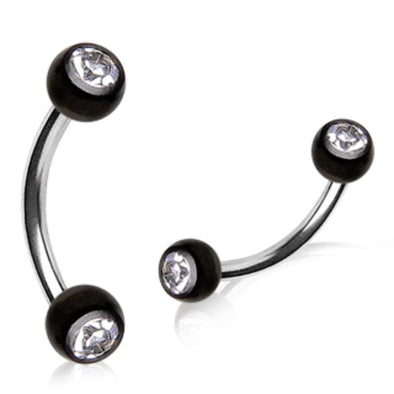 316L Surgical Steel Curved Barbell with Black PVD Plated Gem Ball-WildKlass Jewelry