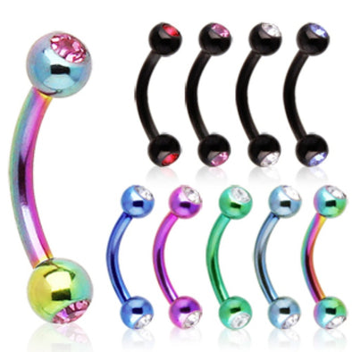 PVD Plated 316L Surgical Steel Eyebrow Ring with Gemmed Balls-WildKlass Jewelry