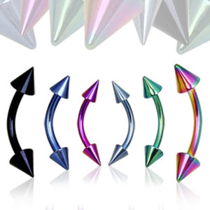 PVD Plated 316L Surgical Steel Curved Barbell with Spikes-WildKlass Jewelry