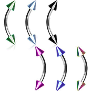 316L Surgical Steel Curved Barbell with PVD Plated Spikes-WildKlass Jewelry