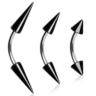 316L Surgical Steel Curved Barbell with Black PVD Plated Spikes-WildKlass Jewelry