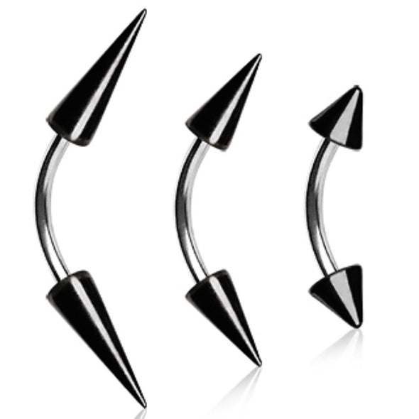 316L Surgical Steel Curved Barbell with Black PVD Plated Spikes-WildKlass Jewelry