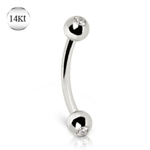 14Kt White Gold Eyebrow Ring with Gemmed Ball-WildKlass Jewelry