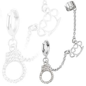 Hoop Chain Ear WildKlass Ring with Brass Knuckle and Gemmed Cuffs Dangles with End Clip 316L Surgical Stainless Steel (Sold by Piece)-WildKlass Jewelry