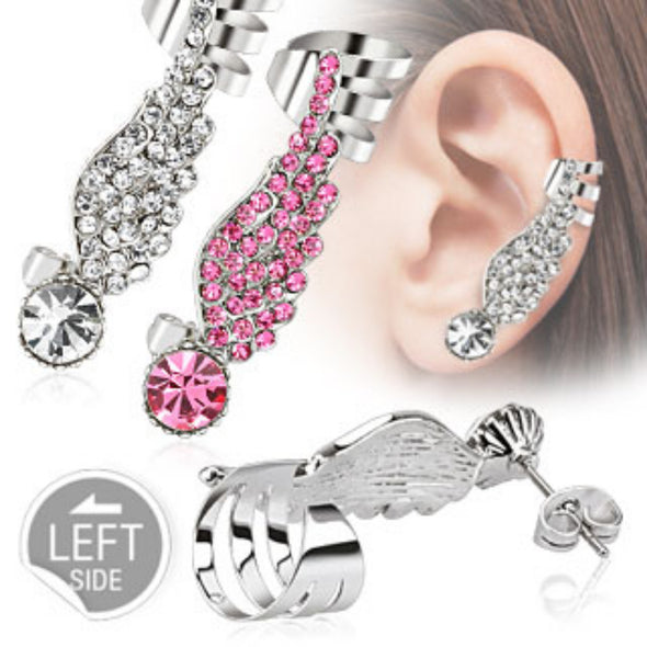 Angel Wing WildKlass Ear Cuff with Pave Gems 316L Surgical Steel (Sold by Piece)-WildKlass Jewelry