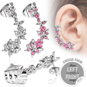 Flower CZ WildKlass Ear Cuff 316L Surgical Steel Butterflies (Sold by Piece)-WildKlass Jewelry