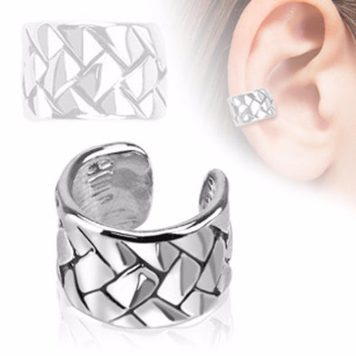 Weave Pattern Rhodium Plated Brass Non Piercing WildKlass Ear Cuff (Sold by Piece)-WildKlass Jewelry