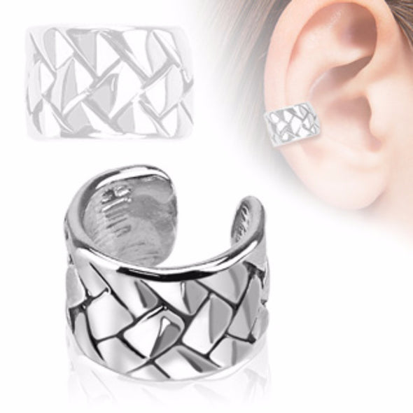 Weave Pattern Rhodium Plated Brass Non Piercing WildKlass Ear Cuff (Sold by Piece)-WildKlass Jewelry