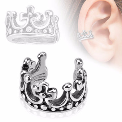 Crown Design Rhodium Plated Brass Non Piercing WildKlass Ear Cuff (Sold by Piece)-WildKlass Jewelry