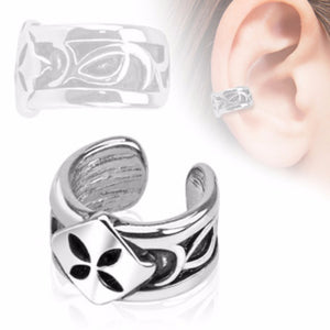 Four Leaf Shamrock Rhodium Plated Brass Non Piercing WildKlass Ear Cuff (Sold by Piece)-WildKlass Jewelry
