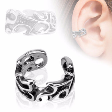 Leaves Design Rhodium Plated Brass Non Piercing WildKlass Ear Cuff (Sold by Piece)-WildKlass Jewelry