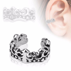 Fleur De Lis Design Rhodium Plated Brass Non Piercing WildKlass Ear Cuff (Sold by Piece)-WildKlass Jewelry