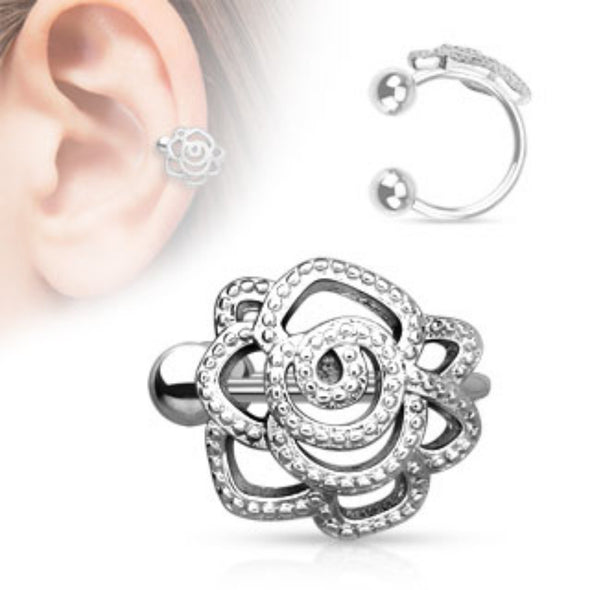 Rose with Paved Beads Non-Piercing WildKlass Ear Cuff (Sold by Piece)-WildKlass Jewelry