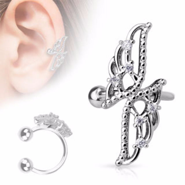 Crossed Wings with CZs Non-Piercing WildKlass Ear Cuff (Sold by Piece)-WildKlass Jewelry