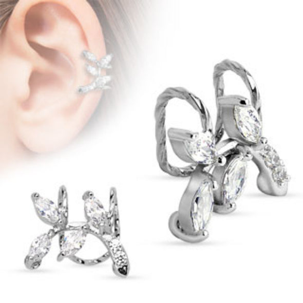 Branch with CZ Leaves Non-Piercing WildKlass Ear Cuff (Sold by Piece)-WildKlass Jewelry
