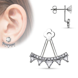 Lined CZ Fan with Triangle Czs Add On Ear WildKlass Ring/Cartilage WildKlass Barbell Jacket (Sold by Piece)-WildKlass Jewelry