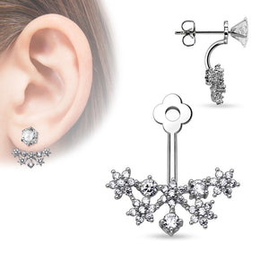 CZ Flower Cluster Fan Add On Ear WildKlass Ring/Cartilage WildKlass Barbell Jacket (Sold by Piece)-WildKlass Jewelry