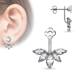 5 Marquise Cut CZ Fan Add On Ear WildKlass Ring/Cartilage WildKlass Barbell Jacket (Sold by Piece)-WildKlass Jewelry