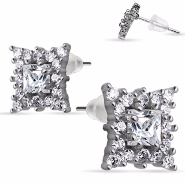 Pair of Stainless SteelMulti Paved Chandelier Stud Ear WildKlass Rings (Sold as a Pair)-WildKlass Jewelry