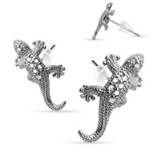 Pair of Stainless Steel Multi Paved Gems Lizard Stud Ear WildKlass Rings (Sold as a Pair)-WildKlass Jewelry
